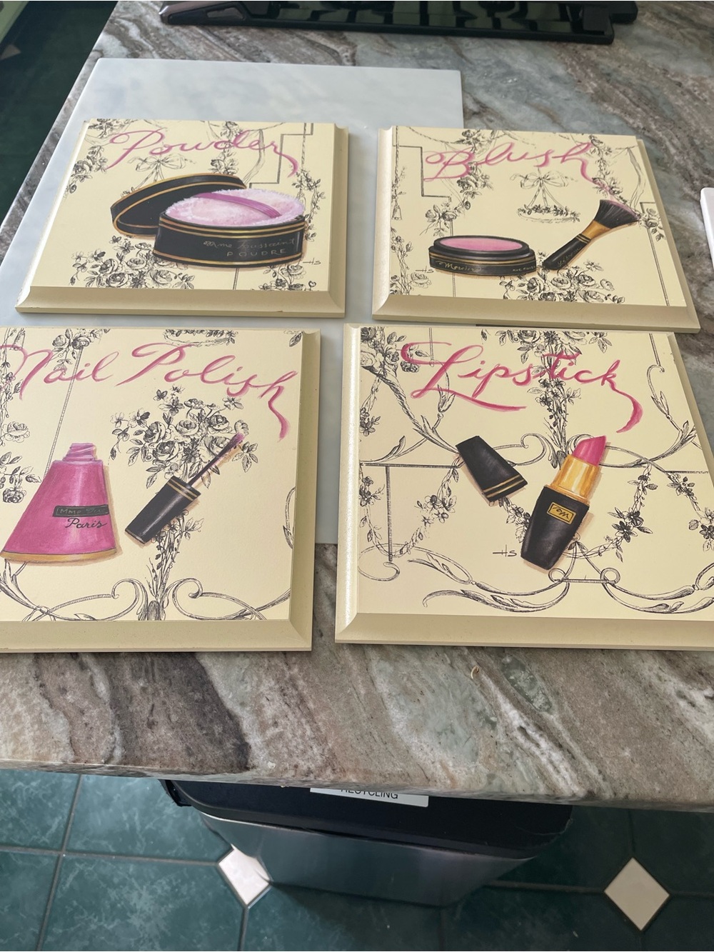 Makeup Wall Art Set - Pink Cosmetic Prints Set Of Four